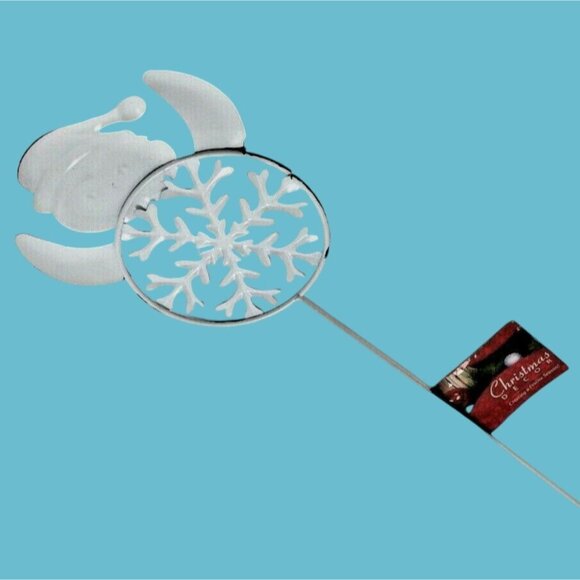 Penguin Snowflake Garden Stake Lawn Ornament Santa Hat Metal Holiday Yard Decor - Picture 3 of 5